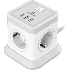 Сетевой фильтр Cablexpert Tower, TWR-4-CU2-W-2, 4р, 10А, 1xType-C PD, 20Вт, 2хUSB, 2м, защ. 2+ бел..