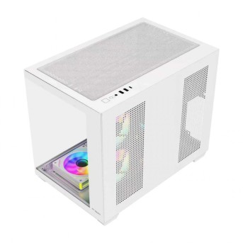 Компьютерный корпус FSP S342-WA, Без БП, 2xUSB3.0+Type-C, 6xARGB 120mm, 2xGlass, White, mATX в Metoo.kz - Metoo (3)