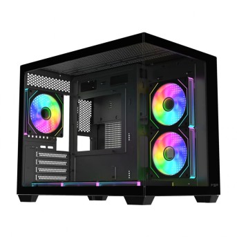 Компьютерный корпус FSP S342-BA, Без БП, 2xUSB3.0+Type-C, 6xARGB 120mm, 2xGlass, Black, mATX в Metoo.kz - Metoo (3)
