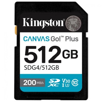 Карта памяти SD, Kingston Canvas Go! Plus, 512GB, SDG4/512GB, Class 10, UHS-I, R200/W160 в Metoo.kz - Metoo (1)