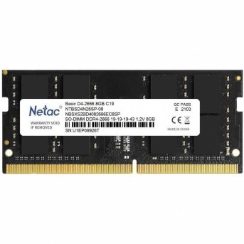 Модуль памяти для ноутбука Netac Basic, NTBSD4N26SP-08, DDR4 SO-DIMM, 8Gb, 2666Mhz, C19 в Metoo.kz - Metoo (1)