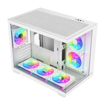 Компьютерный корпус FSP S342-WA, Без БП, 2xUSB3.0+Type-C, 6xARGB 120mm, 2xGlass, White, mATX в Metoo.kz - Metoo (2)