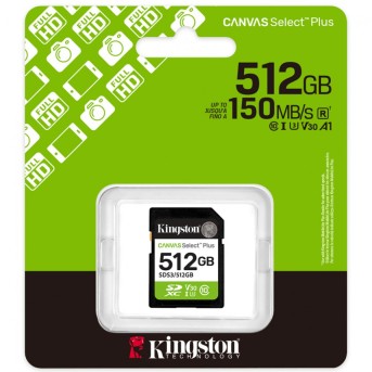 Карта памяти SD, Kingston Canvas Select Plus 512Gb, SDS3/512GB, UHS-I, U3, V30, 150Мб/с в Metoo.kz - Metoo (2)