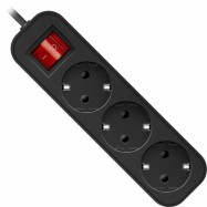 Удлинитель с заземлением Defender G330 Выключатель, 3.0 м, 3 розетки, черный