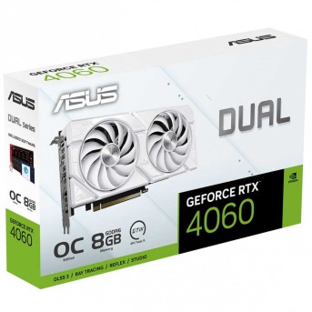 Видеокарта ASUS DUAL-RTX4060-O8G-EVO-WHITE, 8Gb GDDR6/128-bit, 4352 CUDA, PCI E 4.0, HDMI, DisplayPort, White, BOX в Metoo.kz - Metoo (3)