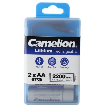 Аккумулятор CAMELION Lithium UB-AA2200-PBH2 2шт (перезаряжаемые от USB) в Metoo.kz - Metoo (1)