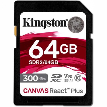 Карта памяти SD, Kingston Canvas React Plus, 64GB, SDR2/64GB, UHS-II, R300/W260 в Metoo.kz - Metoo (1)