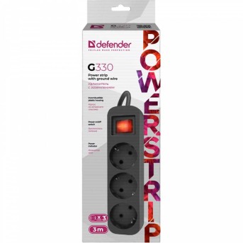 Удлинитель с заземлением Defender G330 Выключатель, 3.0 м, 3 розетки, черный в Metoo.kz - Metoo (5)