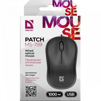 Мышь Defender Patch MS-759 (52759), 2key+колесо, Optical 1000dpi, USB 1.2m, черный в Metoo.kz - Metoo (3)