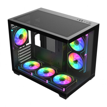 Компьютерный корпус FSP S342-BA, Без БП, 2xUSB3.0+Type-C, 6xARGB 120mm, 2xGlass, Black, mATX в Metoo.kz - Metoo (1)