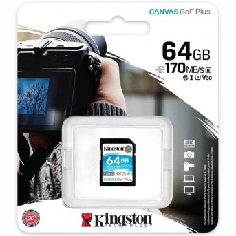 Карта памяти SD, Kingston Canvas Go! Plus, 64GB, SDG3/64GB, Class 10, UHS-I, R170/W70 в Metoo.kz - Metoo (4)