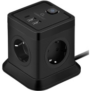 Сетевой фильтр Cablexpert Tower TWR-4-CU2-B-2, 4р, 10А, 1xType-C PD, 20Вт, 2хUSB, 2м, защ.2+, черн..