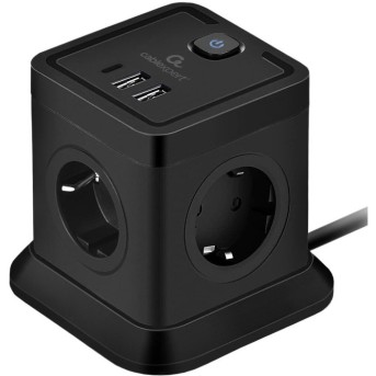 Сетевой фильтр Cablexpert Tower TWR-4-CU2-B-2, 4р, 10А, 1xType-C PD, 20Вт, 2хUSB, 2м, защ.2+, черный в Metoo.kz - Metoo (1)