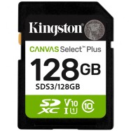 Карта памяти SD, Kingston Canvas Select Plus 128Gb, SDS3/128GB, UHS-I, U1, V10, 150 МБ/с..
