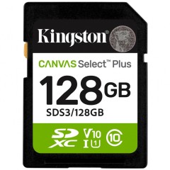 Карта памяти SD, Kingston Canvas Select Plus 128Gb, SDS3/128GB, UHS-I, U1, V10, 150 МБ/с..