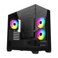 Компьютерный корпус FSP S340, Без БП, 2xUSB3.0, 3xFAN120 ARGB, 2xGlass, Black, ATX