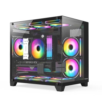 Компьютерный корпус Huntkey S920 Storm RGB, Без БП, 0.5mm, 2xUSB2.0, 1xUSB3.0, 3xARGB F, mATX, Black - Metoo (1)
