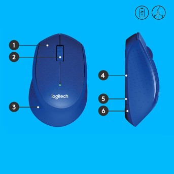 Мышь беспроводная Logitech M330 Silent Plus Blue (синяя, оптическая, 1000dpi, 2.4 GHz/<wbr>USB-ресивер, бесшумная, под правую руку) (M/<wbr>N: M-R0051 / C-U0010) 910-004910 - Metoo (2)