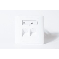 Рамка 86х86 с лицевой панелью для 2 модулей Keystone, с суппортом, под 45гр..