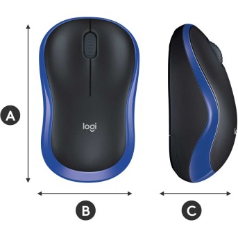 Мышь беспроводная Logitech M185 Blue (синяя, оптическая, 1000dpi, 2.4 GHz/<wbr>USB-ресивер) (M/<wbr>N: MR0087 / CU0019) - Metoo (8)