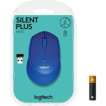 Мышь беспроводная Logitech M330 Silent Plus Blue (синяя, оптическая, 1000dpi, 2.4 GHz/<wbr>USB-ресивер, бесшумная, под правую руку) (M/<wbr>N: M-R0051 / C-U0010) 910-004910 - Metoo (3)