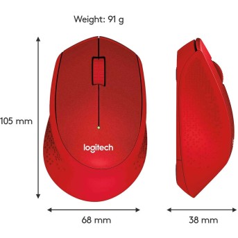 Мышь беспроводная Logitech M330 Silent Plus Red (красная, оптическая, 1000dpi, 2.4 GHz/<wbr>USB-ресивер, бесшумная, под правую руку) (M/<wbr>N: M-R0051 / C-U0010) 910-004911 - Metoo (4)
