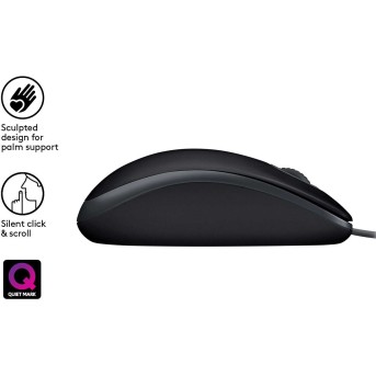 Мышь Logitech B110 Silent (B110s) Black (черная, бесшумная, оптическая, 3 кнопки, 1000dpi, USB, 1.8м) (M/<wbr>N: M-U0051) 910005508 - Metoo (2)