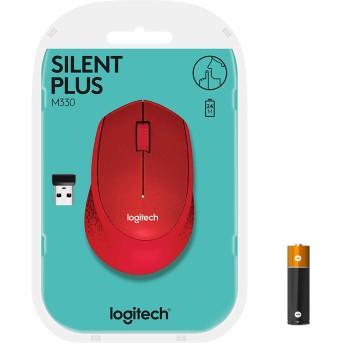 Мышь беспроводная Logitech M330 Silent Plus Red (красная, оптическая, 1000dpi, 2.4 GHz/<wbr>USB-ресивер, бесшумная, под правую руку) (M/<wbr>N: M-R0051 / C-U0010) 910-004911 - Metoo (2)