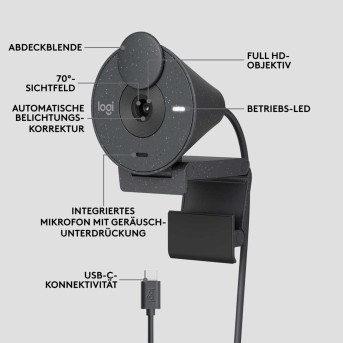 Веб-камера Logitech Brio 300 Graphite (Full HD, 1080p/<wbr>30fps, угол обзора 70° по диагонали, 2Мп) - Metoo (2)