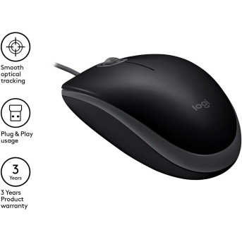 Мышь Logitech B110 Silent (B110s) Black (черная, бесшумная, оптическая, 3 кнопки, 1000dpi, USB, 1.8м) (M/<wbr>N: M-U0051) 910005508 - Metoo (3)