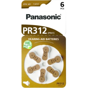 Батарейки для слуховых аппаратов Panasonic Zinc Air PR-312 (PR41) - Metoo (1)