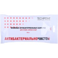 Влажные салфетки Techpoint 9015 антибактериальные для стекол, зеркал, в мягкой упаковке(30шт.)