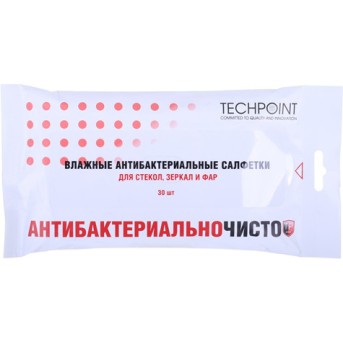 Влажные салфетки Techpoint 9015 антибактериальные для стекол, зеркал, в мягкой упаковке(30шт.) - Metoo (1)