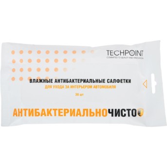 Влажные салфетки Techpoint 9017 антибактериальные для салона автомобиля в мягк. упак.(30шт.) - Metoo (1)