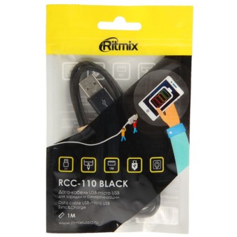 Кабель для зарядки micro USB RITMIX RCC-110 Black - Metoo (1)