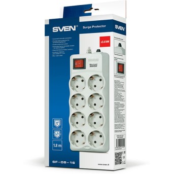 Сетевой фильтр SVEN SF-08-16 1,8 м (8 евро розеток) серый - Metoo (4)