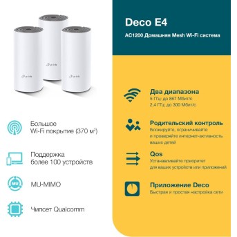 TP-Link Deco E4 (3 pack) Домашняя Mesh Wi-Fi система в Metoo.kz - Metoo (3)