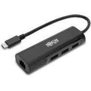 Адаптер TrippLite/3-Port USB-C Hub with LAN Port, USB-C to 3x USB-A Ports and Gbe, USB 3.0, Black