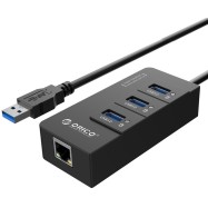 Адаптер сетевой USB3.0 ORICO HR01-U3-V1-BK-BP <USB3.0x3, Cable 30cm, RJ45, BLACK, 95*42*23mm>
