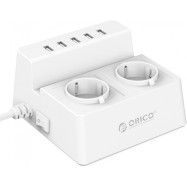 Сетевой фильтр ORICO ODC-2A5U-V1-EU-WH <Сетевой фильтр 2 розетки, USB2.0х5>