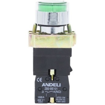 Кнопка открытая ANDELI XB2-BW3371 Зеленая с подсветкой - Metoo (2)
