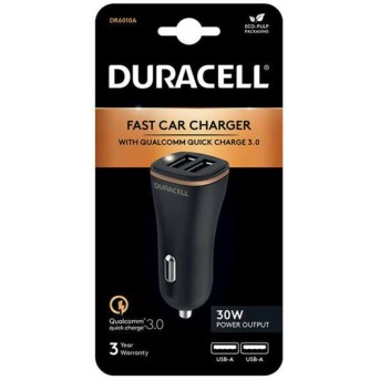 Автомобильное зарядное устройство Duracell DR6010A 30W QC 3.0 2хUSB-A Черный - Metoo (2)