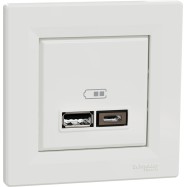 Розетка USB SE EPH2700321 Asfora A+С 5 В/24 А (2 х 5В/12 А) в сборе белый