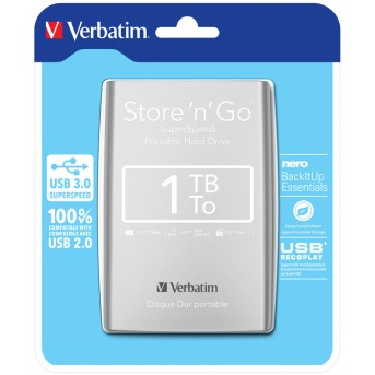 Внешний жёсткий диск Verbatim 1TB 2.5" Store 'n' Go Серебристый - Metoo (2)