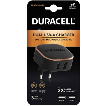 Универсальное зарядное устройство Duracell DRACUSB16-EU 24W 2хUSB-A Черный - Metoo (2)