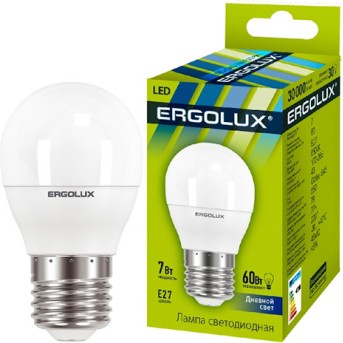 Эл. лампа светодиодная Ergolux G45/<wbr>6500K/<wbr>E27/<wbr>7Вт, Дневной - Metoo (1)