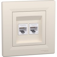 Розетка двойная компьютерная SE EPH4800123 Asfora RJ45 кат. 6 в сборе кремовый