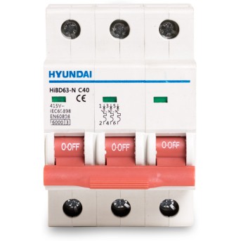 Автоматический выключатель HYUNDAI HIBD63-N 3PMCS0000C 3Р 32А Реечный - Metoo (3)