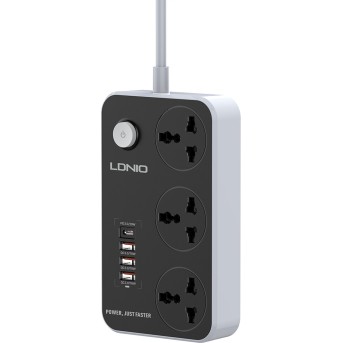 Сетевой фильтр LDNIO Universal SC3412 3 розетки 1*USB-C 12V-1.67A 3*USB 5V/<wbr>3.4A Портов 2м - Metoo (1)