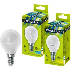 Эл. лампа светодиодная Ergolux G45/<wbr>4500К/<wbr>E14/<wbr>7Вт, Холодный